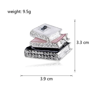 Creative three-layered book brooch with sparkling rhinestones and metal embossing