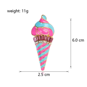Broche cornet de glace rose et bleu avec gemmes, taille 6,0 cm x 2,5 cm, poids 11g