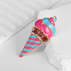 Broche créative en alliage en forme de glace avec émail rose et bleu et strass