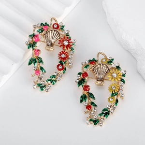 Elegante florale Emaille-Broschen in Herzform mit Goldfinish und Strasssteinen
