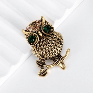 Vintage Creative Owl Brooch Pin Antique Gold Alloy Rhinestone Animal Breastpin Fashion Jewelry Accessories For Women Men