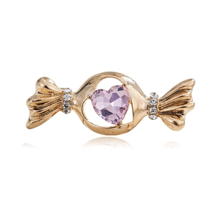 Élégante Broche en Forme de Bonbon Cœur Rose Plaquée Or en Alliage de Zinc et Strass pour Décoration de Costume Femme
