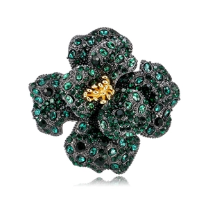 Vintage Luxurious Peony Flower Brooch For Women Zinc Alloy Rhinestone Inlaid Floral Pin Elegant Fashion Jewelry Accessory