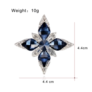 Elegante spilla a stella a otto punte con cristalli blu e zirconi, 4,4 cm, peso 10 g