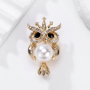 Broche Chouette en Künstliche Perle Créative en Alliage Plaqué Or avec Strass Épinglette Animal pour Femme Manteau Costume Bijoux de Mode Cadeau