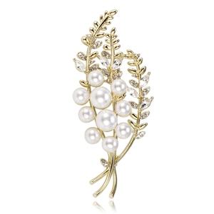 Élégante Broche en Künstliche Perles Épi de Blé pour Femme Luxe Or Alliage Strass Feuille Corsage pour Costume Robe Bijoux de Mode Accessoire