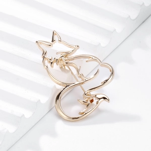 Élégante Broche Renard Évidée en Alliage de Zinc Électroplaqué Or Argent Épingle de Revers Animale pour Costume Pull Femme Homme