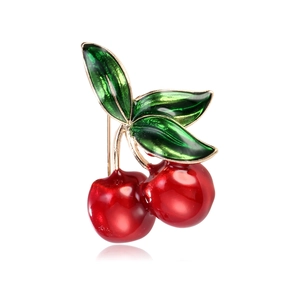 Sweet Zinc Alloy Cherry Fruit Brooch For Women Cute Red Enamel Drip Oil Pin Fashion Clothing Sweater Decoration Jewelry