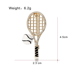 Sparkling rhinestone tennis racket brooch with 4.5cm x 2.3cm size and 6.2g weight