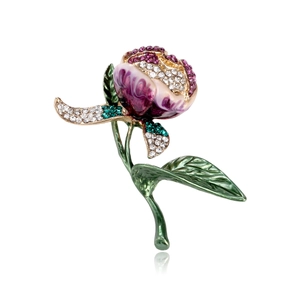 Elegante Spilla a Forma di Fiore di Tulipano Viola Smalto Lega di Zinco Intarsio di Strass Corsage Accessorio per Abito Botanico Gioielli