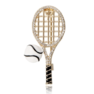 Minimalist Creative Tennis Racket Enamel Brooch With Rhinestones Sporty Zinc Alloy Pin Jewelry For Women Men Sport Gifts