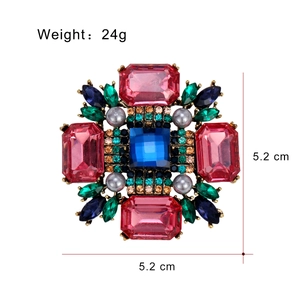 Broche vintage en alliage avec cristaux roses et bleus pour tailleurs dames