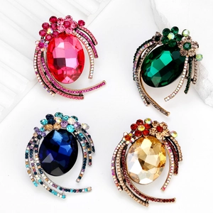 Vintage alloy crystal brooches with colorful large faceted stones in four elegant colors