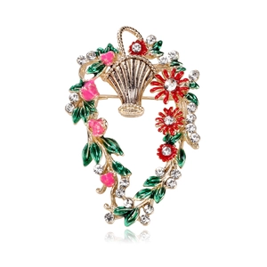 Vintage Blumenkorb Gänseblümchen Brosche Elegante Emaille Zinklegierung Strass Blumenkranz Brosche Für Damen Mode Schmuck Geschenk