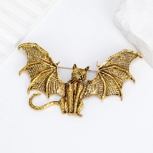 Gothic Vintage Cat Bat Wing Brooch Alloy Animal Lapel Pin Antique Gold Silver Punk Jewelry For Halloween Party Gift