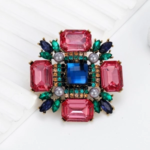 Broche Vintage en Alliage Strass Multicolore Femme Design Croix Fleur Avec Perle d'Imitation Bijoux de Banquet Fête