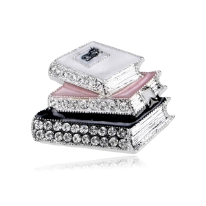 Creative Enamel Rhinestone Stacked Books Brooch Alloy Letter H Book Pin Vintage Lapel Jewelry For Women Men Clothing Accessories