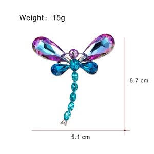 Blue crystal dragonfly brooch with 15g weight and 5.7cm height for suit jacket accessories