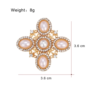 Baroque pink pearl cross brooch with rhinestones and gold alloy hollow pattern