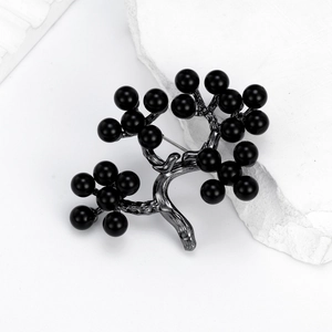 Elegant vintage tree branch brooch with black beads and gunmetal finish for women