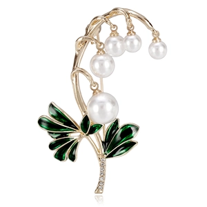 Elegante Legierung Emaille Maiglöckchen Brosche Mit Kunstperlen Und Strass Blumen Anstecknadel Für Damen Schmuck Geschenk