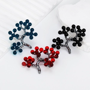 Elegant vintage money tree brooch with colored resin beads in silver-tone metal branch base
