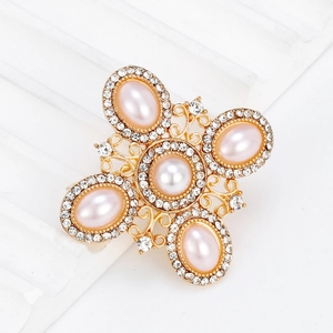 Vintage Baroque Cross Brooch For Women Alloy Pink Faux Artificial Pearl Rhinestone Brooch Pin For Suit Coat Fashion Jewelry Gift