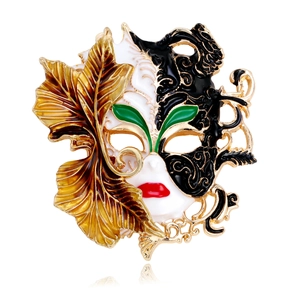 Vintage Venice Mask Brooch For Women Zinc Alloy Enamel Relief Gold Leaf Baroque Style Fashion Jewelry Pin Accessory
