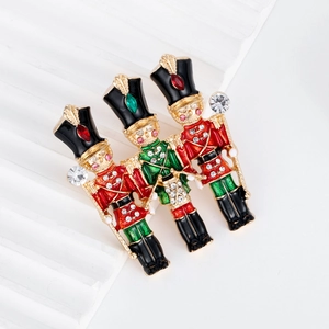 Christmas nutcracker soldier brooch with colorful enamel and sparkling rhinestones