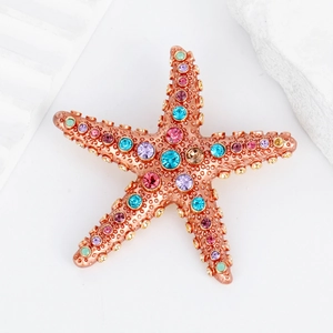 Elegant Alloy Starfish Brooch Pin For Women Colorful Rhinestone Enamel Marine Life Accessory For Wedding Party Fashion Jewelry Gift