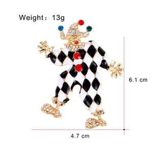 Vintage clown brooch with enamel finish and colorful rhinestones for coats and suits