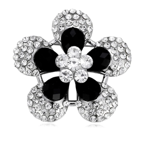 Elegant Zinc Alloy Rhinestone Flower Brooch For Women Vintage Black Gemstone Suit Lapel Pin Fashion Jewelry Accessory