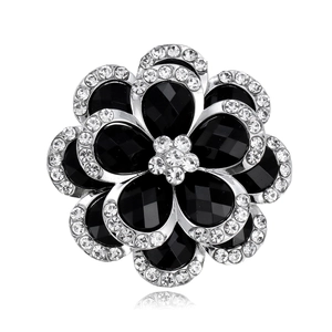 Elegant Black Camellia Flower Brooch For Women High Sense Fashion Rhinestone Suit Corset Pin Vintage Alloy Jewelry Gift
