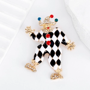 Vintage Jester Clown Brooch Alloy Rhinestone Enamel Harlequin Style Pin For Women Men Festive Jewelry Badge Accessory