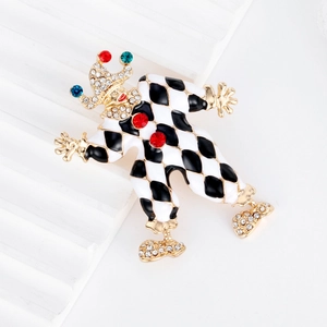 Vintage Harlequin clown brooch with colorful enamel and sparkling rhinestones on gold base