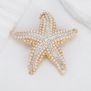 Élégante Broche Étoile de Mer en Künstliche Perles et Strass pour Femmes Alliage Plaqué Or Bijou Animal Marin pour Fête et Banquet Accessoire