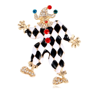 Classic Harlequin Jester brooch in gold finish with colorful crystals and enamel