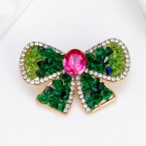 Élégante Broche Nœud Papillon en Alliage Cristal Rose Vert Strass Incrusté Bijoux de Mode Épingle pour Femmes Mariage Fête Cadeau