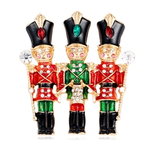 Vintage Alloy Nutcracker Soldier Brooch Colorful Enamel Rhinestone Lapel Pin For Men Women Christmas Holiday Party Suit Jewelry Gift
