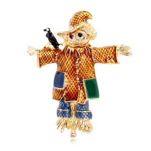 Vintage Scarecrow Enamel Brooch Pin Alloy Multicolor Rhinestone Crow Bird Lapel Pin Fashion Coat Jacket Decorative Jewelry