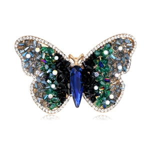 Luxus Legierung Kristall Schmetterling Brosche Strass Imitationsperle Dunkelblau Stein Vintage Pin Für Damen Bankett Kleid Schmuck