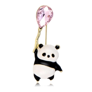 Broche Panda Ballon Mignonne Émail Strass Rose Épinglette Animal pour Femmes Mode Alliage Bijoux Cadeau Accessoire
