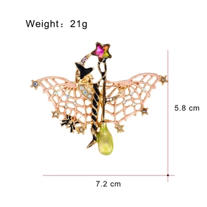 Vintage bat wizard brooch with pink enamel and crystals for Halloween festival gift