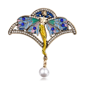 Vintage Elfenfee Brosche Emaille Flügel Strass Legierung Pin Künstliche Perlenanhänger Für Damen Mantel Anzug Schmuck Geschenk