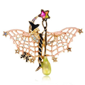 Vintage Alloy Rhinestone Halloween Brooch For Women Men Witch Hat Spider Bat Broom Enamel Holiday Accessory Breastpin Jewelry