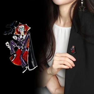 Vintage vampire brooch with purple glitter suit and red cape for Halloween accessories