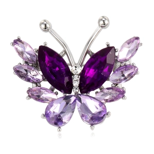 Elegant Alloy Rhinestone Butterfly Brooch For Women Purple Green Crystal Pin Anti-exposure Suit Corsage Fashion Jewelry Accessory