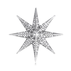 Alloy Rhinestone Octagram Star Brooch Pin For Men Women Silver Plated Geometric North Star Lapel Pin Fashion Jewelry
