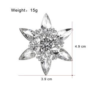 Sparkling K9 crystal rotating snowflake brooch pin with silver tone rhinestones for suits