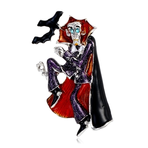 Vintage Halloween Vampire Magician Brooch Pin Alloy Drip Oil Bat Rhinestone Clown Brooches For Party Costume Accessories Jewelry